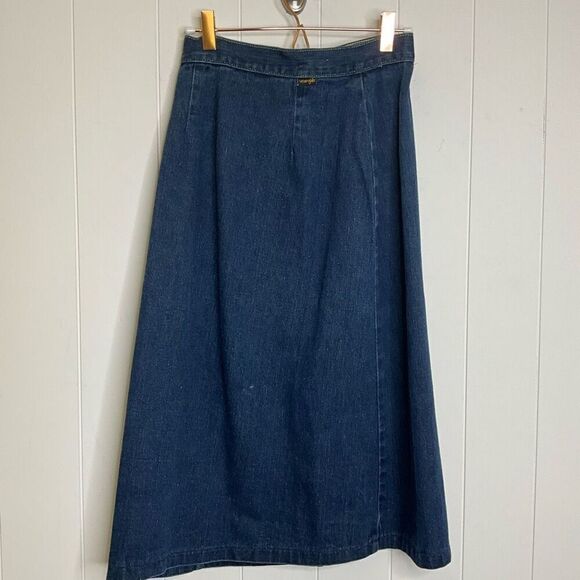 Wrangler Juniors Size 11 Button Front Denim Jean Midi Skirt Blue Dark Wash - Picture 5 of 11
